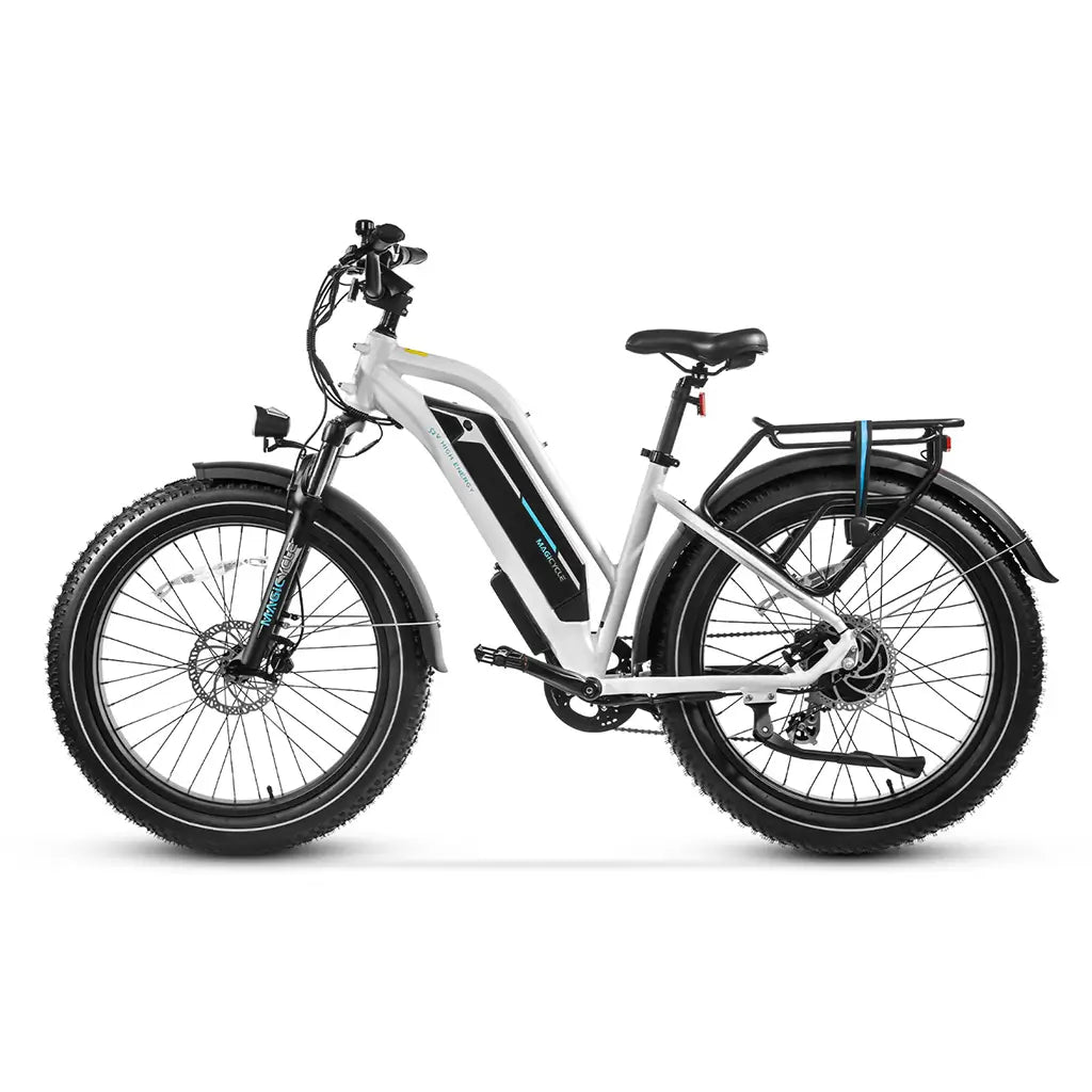 Magicycle 750W 52V Cruiser Mid Step-Thru All Terrain Fat Tire Electric Bike White Left Side