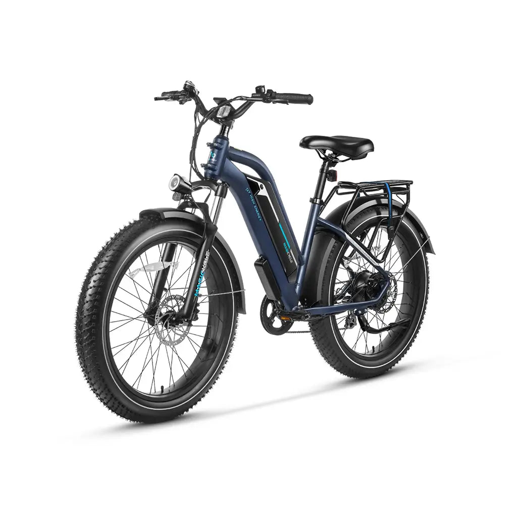 Magicycle 750W 52V Cruiser Mid Step-Thru All Terrain Fat Tire Electric Bike Blue Left Slant