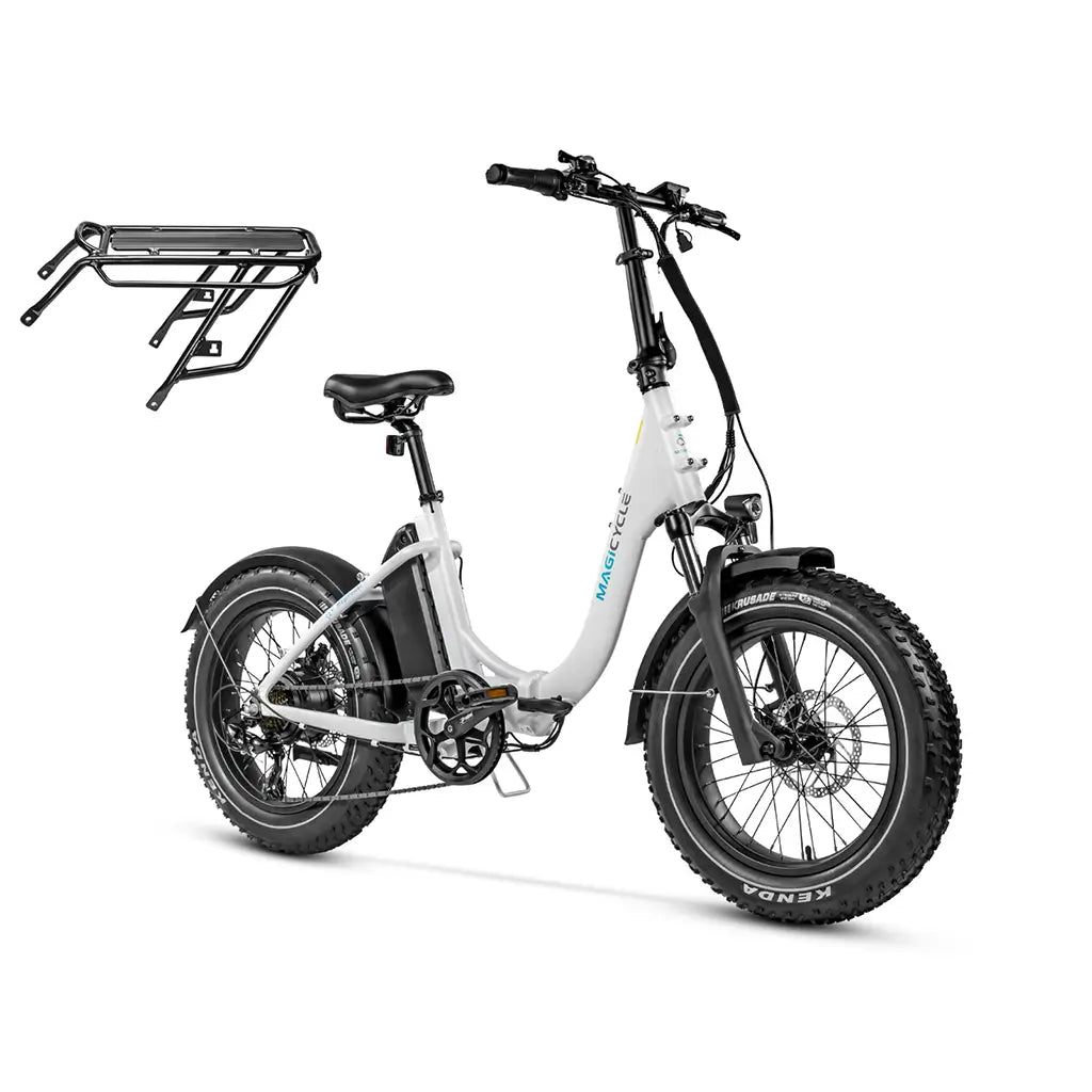 Magicycle Jaguarundi 600W 52V Folding Step-Thru Fat Tire Electric Bike White with Rear Rack