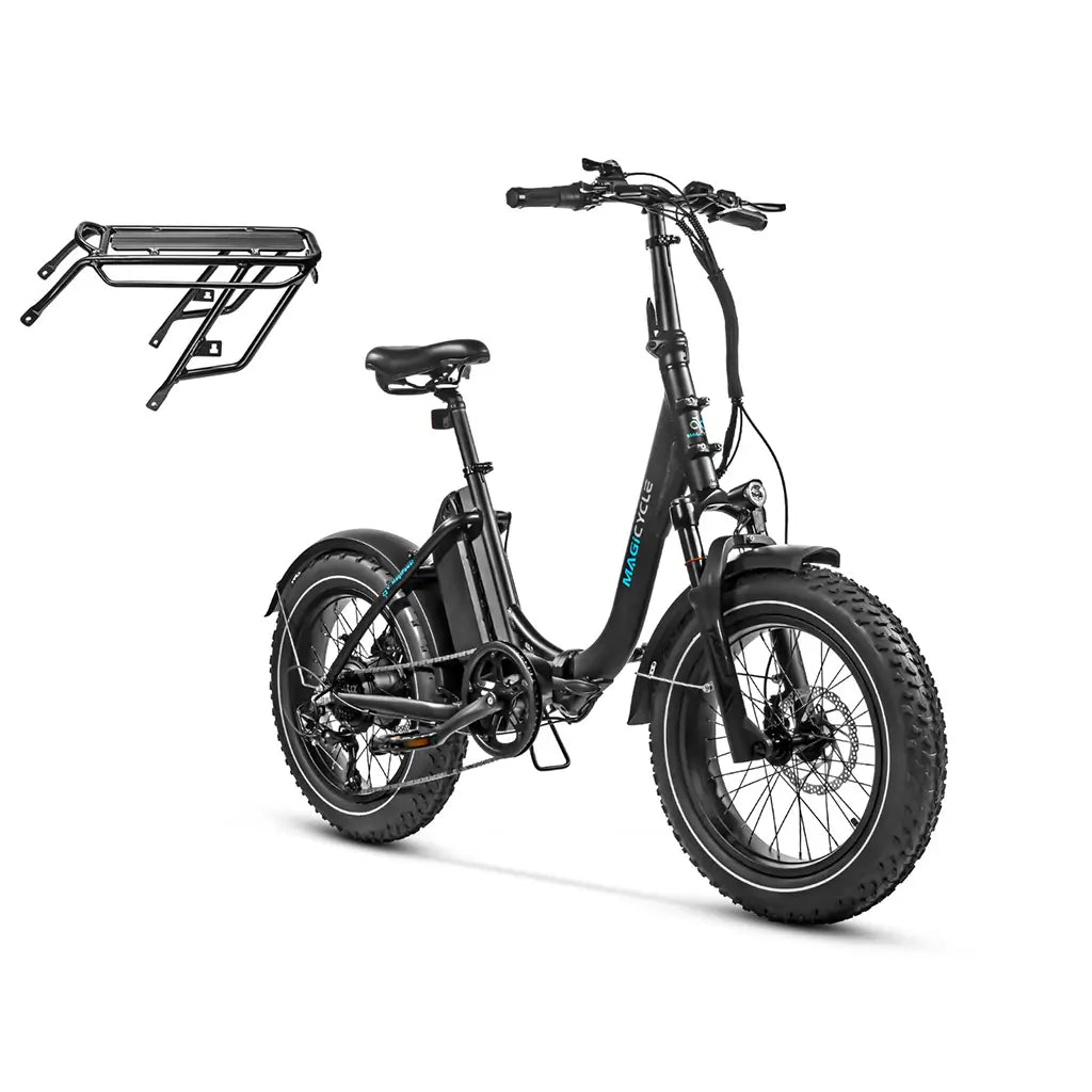 Magicycle Jaguarundi 600W 52V Folding Step-Thru Fat Tire Electric Bike Black with rear rack