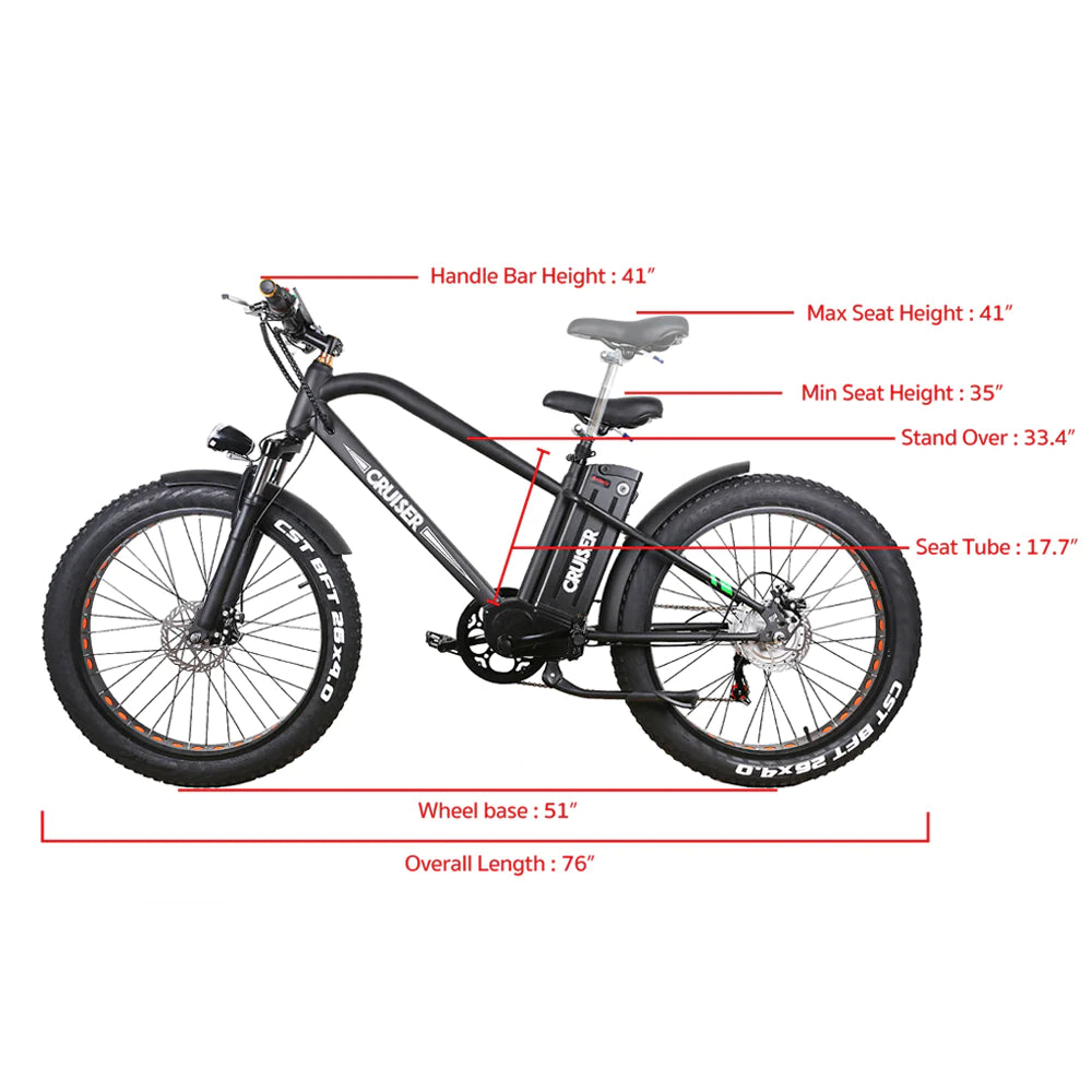 Nakto Super Cruiser 26 Fat Tire 500W 48V Electric Bike Black Zoom Electric Bikes