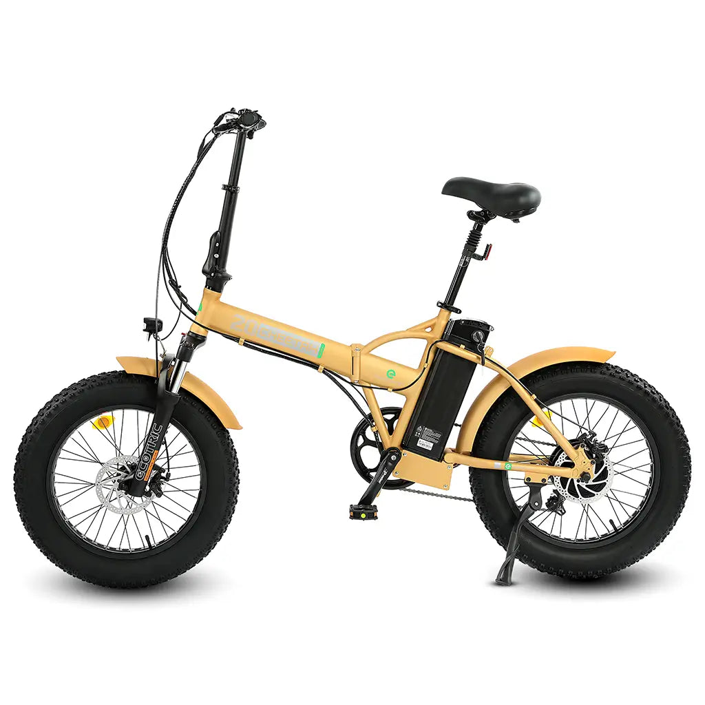 On Sale! Ecotric 20&quot; 500W 48V Fat Tire Folding Electric Bike Gold Left Side