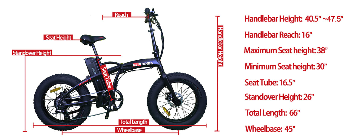 Measurements Revi Bikes Rebel 1.0 Fat Tire 500W 48V Folding Electric Bike