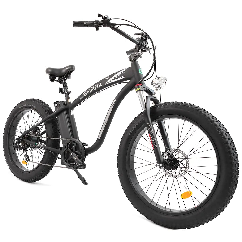 UL Certified Ecotric Hammer 48V 750W Beach Snow Fat Tire Electric Bike Black Ride Side Slant