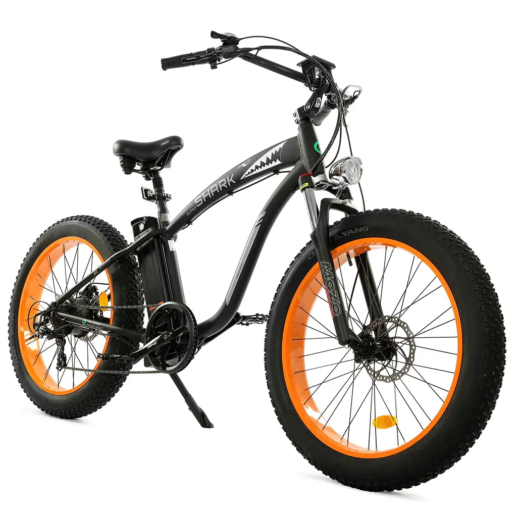 UL Certified Ecotric Hammer 48V 750W Beach Snow Fat Tire Electric Bike Orange Right Side Slant