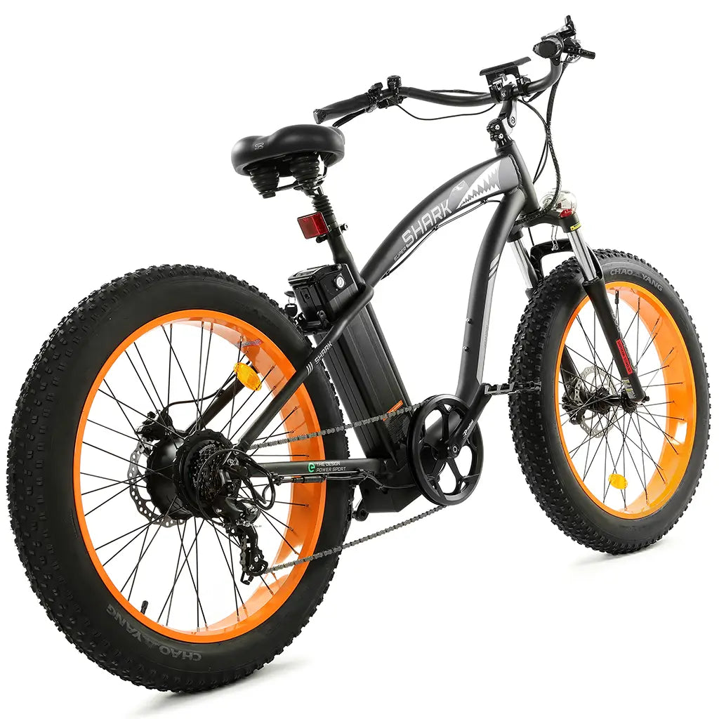 UL Certified Ecotric Hammer 48V 750W Beach Snow Fat Tire Electric Bike Orange Rear View