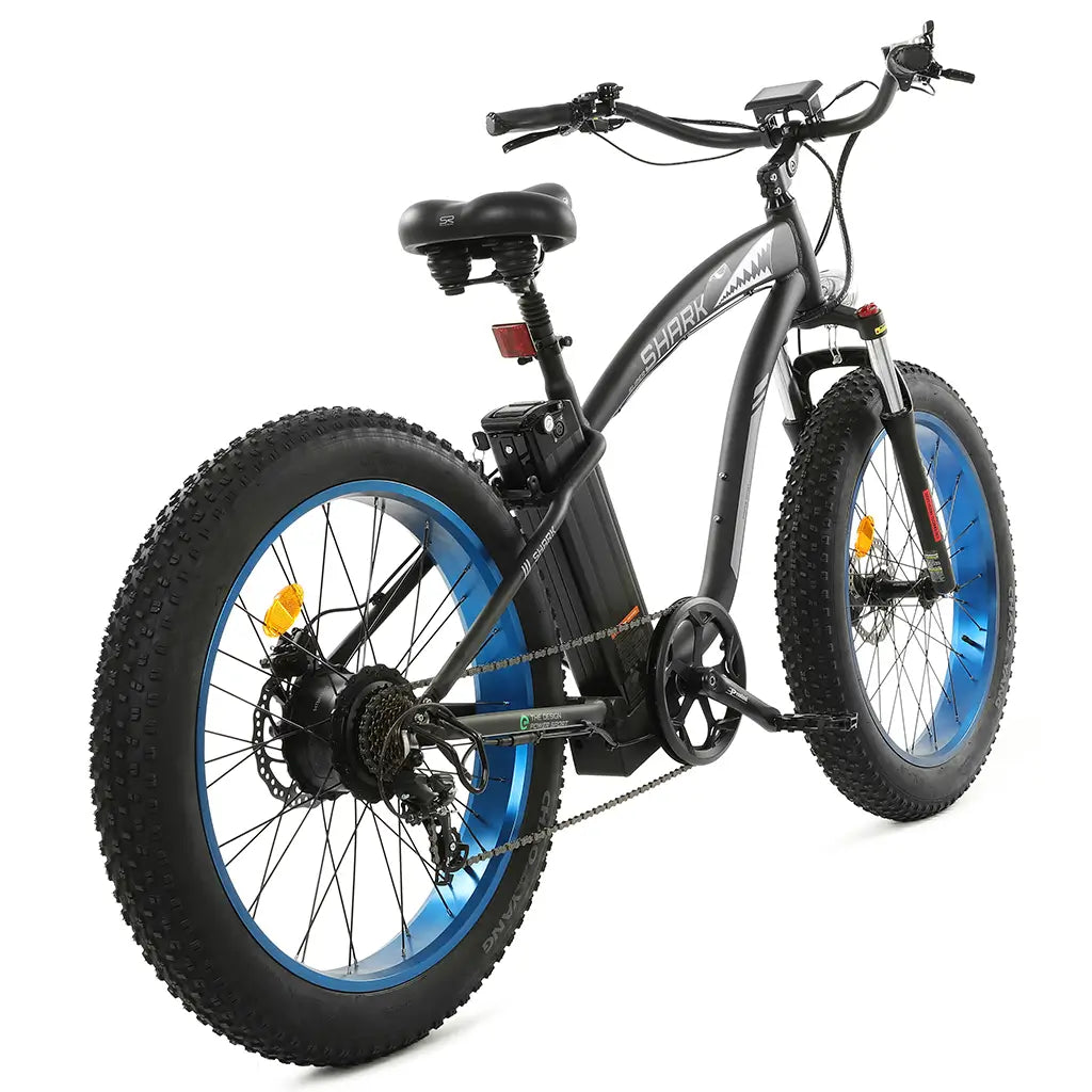 UL Certified Ecotric Hammer 48V 750W Beach Snow Fat Tire Electric Bike Black Rear View
