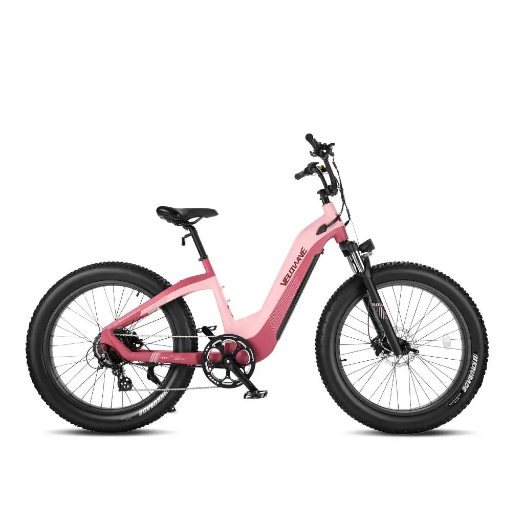 Velowave Grace Step Thru 750W 48V Fat Tire Commuter Electric Bike pink right side