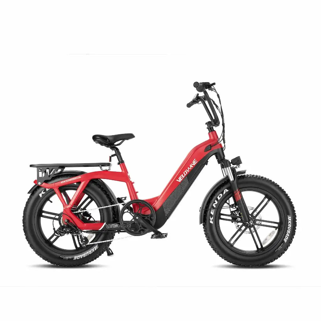 Velowave Pony Step Thru 750W 48V Fat Tire Commuter Electric Bike red with rack