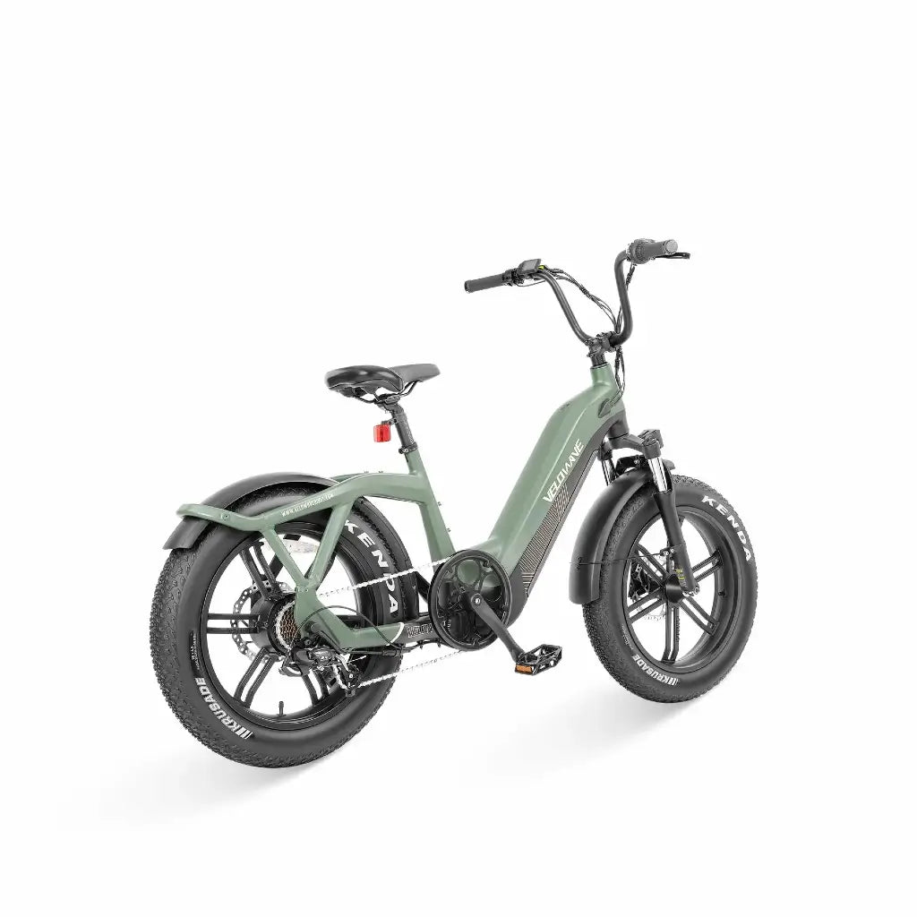 Velowave Pony Step Thru 750W 48V Fat Tire Commuter Electric Bike green rear view
