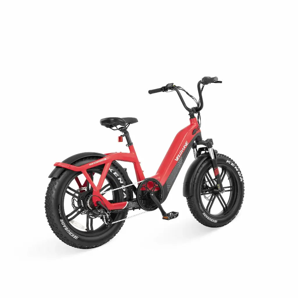 Velowave Pony Step Thru 750W 48V Fat Tire Commuter Electric Bike red rear view