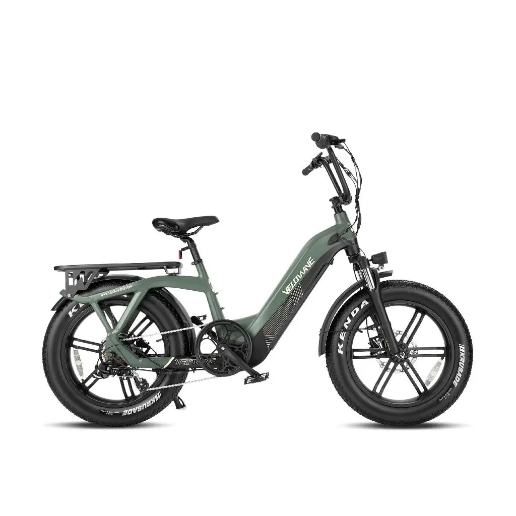 Velowave Pony Step Thru 750W 48V Fat Tire Commuter Electric Bike green with rack
