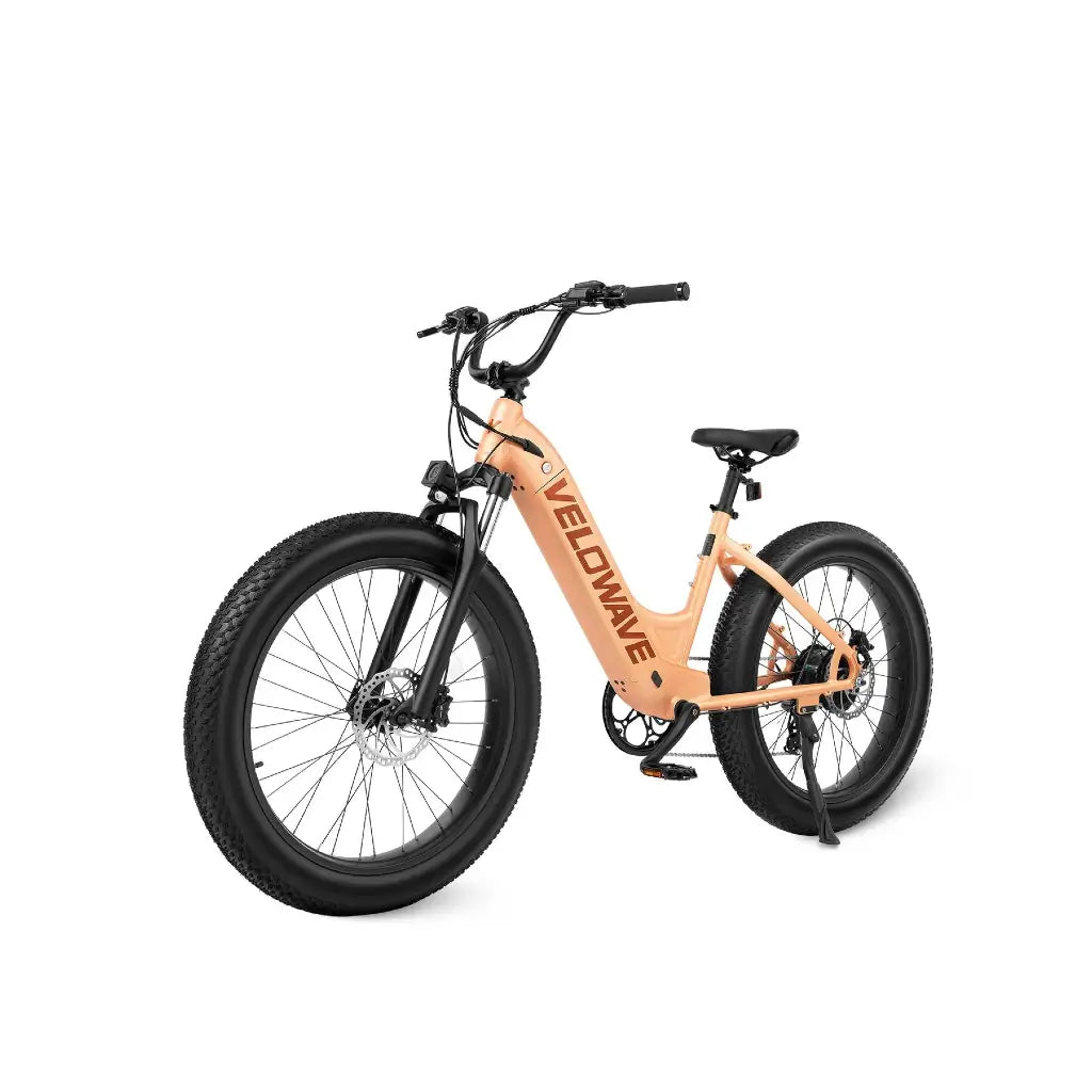 Velowave Rover Step Thru 750W 48V Fat Tire Commuter Electric Bike rose gold left