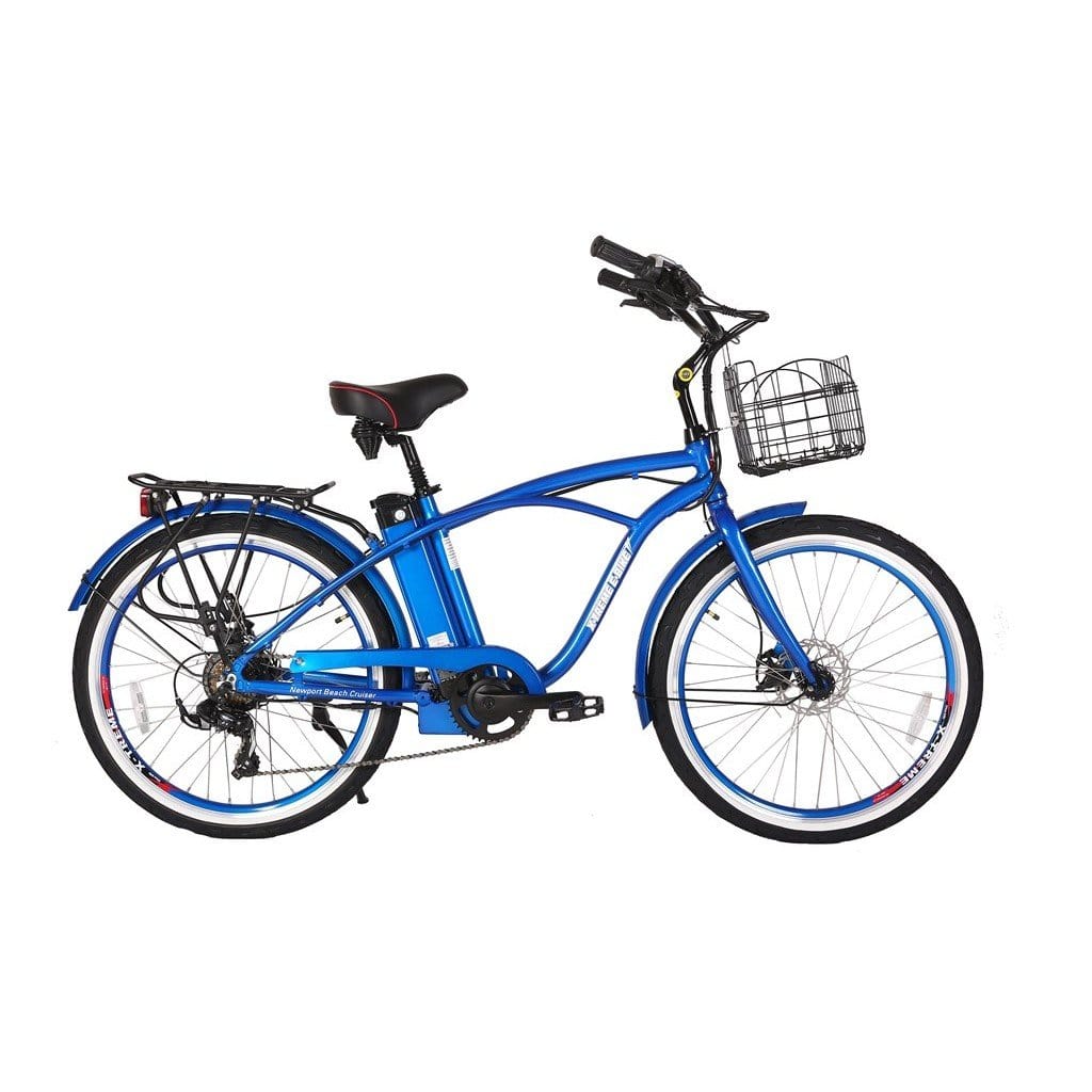 X-Treme Newport Elite 24V Beach Cruiser Electric Bike metallic blue right side
