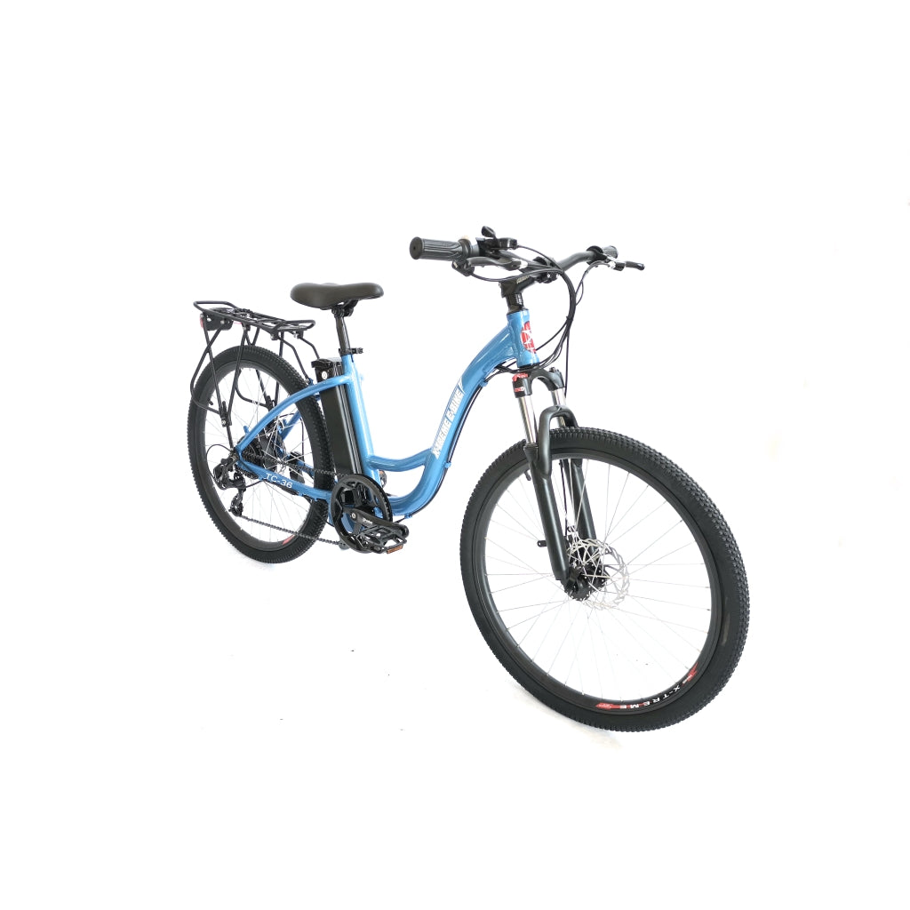 X-Treme TC36 Step Through Mountain Electric BikeBaby Blue Side Angle