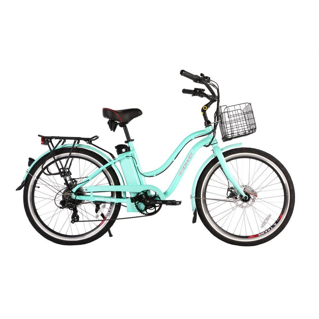 X-Treme Malibu Elite Max 36V Step-Through Beach Cruiser Electric Bike mint blue right side