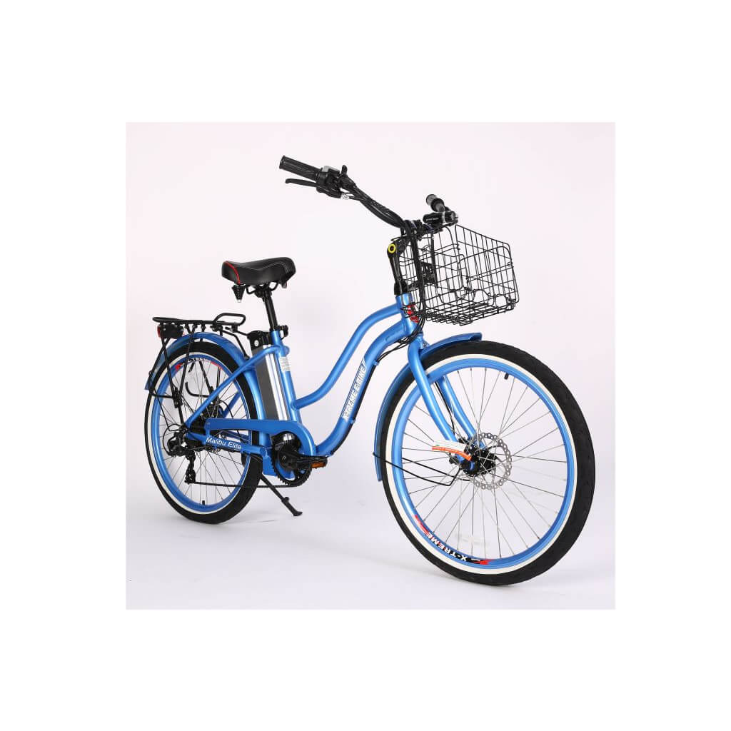 X-Treme Malibu Elite 24V 300W Step Through Beach Cruiser Electric Bike baby blue right angle
