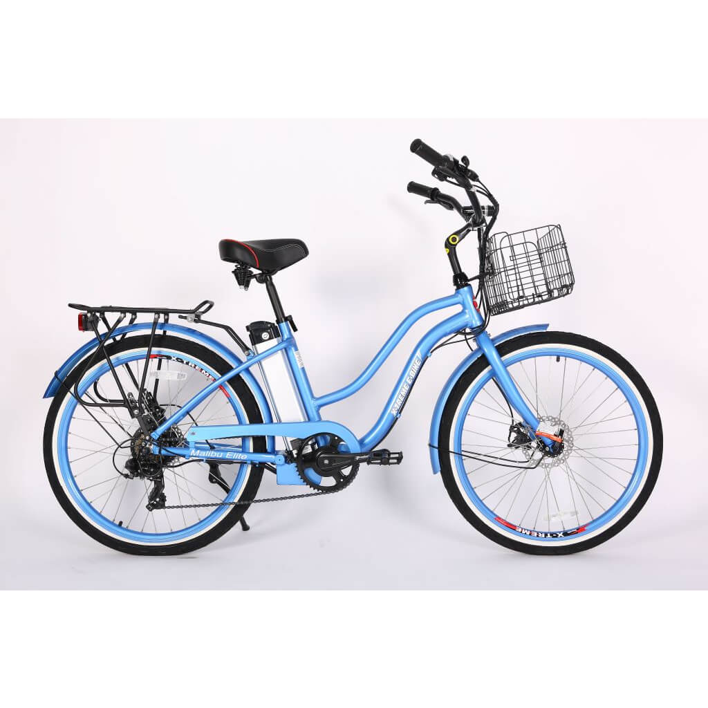 X-Treme Malibu Elite 24V 300W Step Through Beach Cruiser Electric Bike baby blue right side