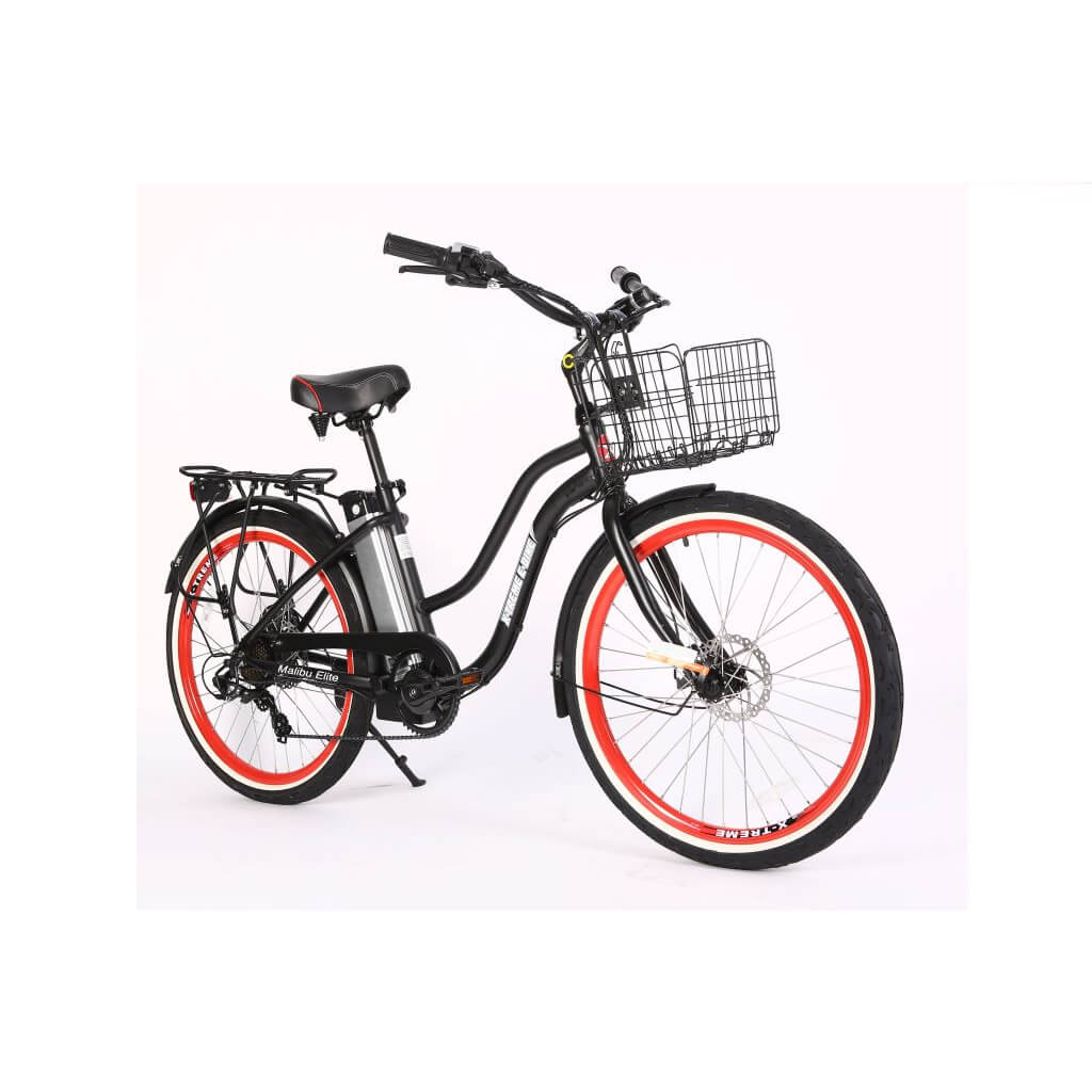 X-Treme Malibu Elite 24V 300W Step Through Beach Cruiser Electric Bike black right angle
