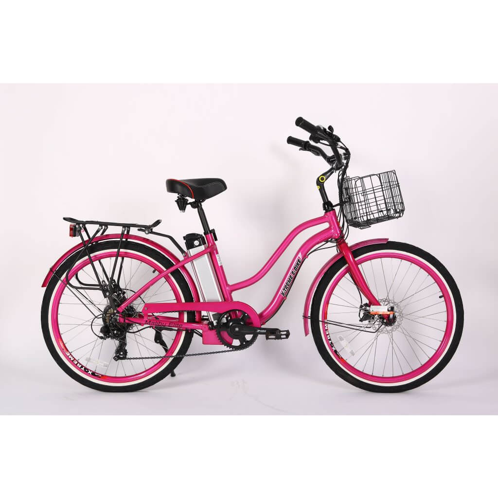 X-Treme Malibu Elite 24V 300W Step Through Beach Cruiser Electric Bike pink right side