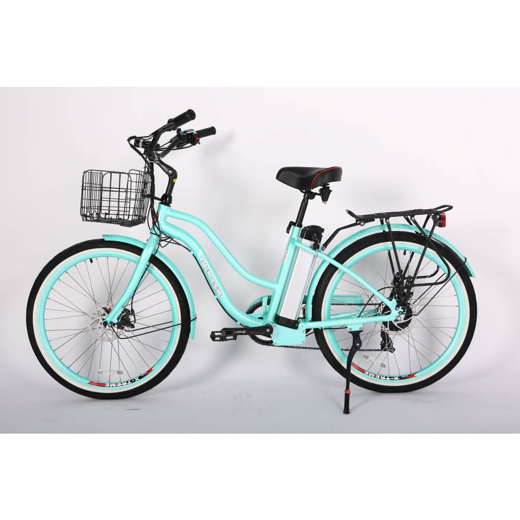 X-Treme Malibu Elite 24V 300W Step Through Beach Cruiser Electric Bike teal left side