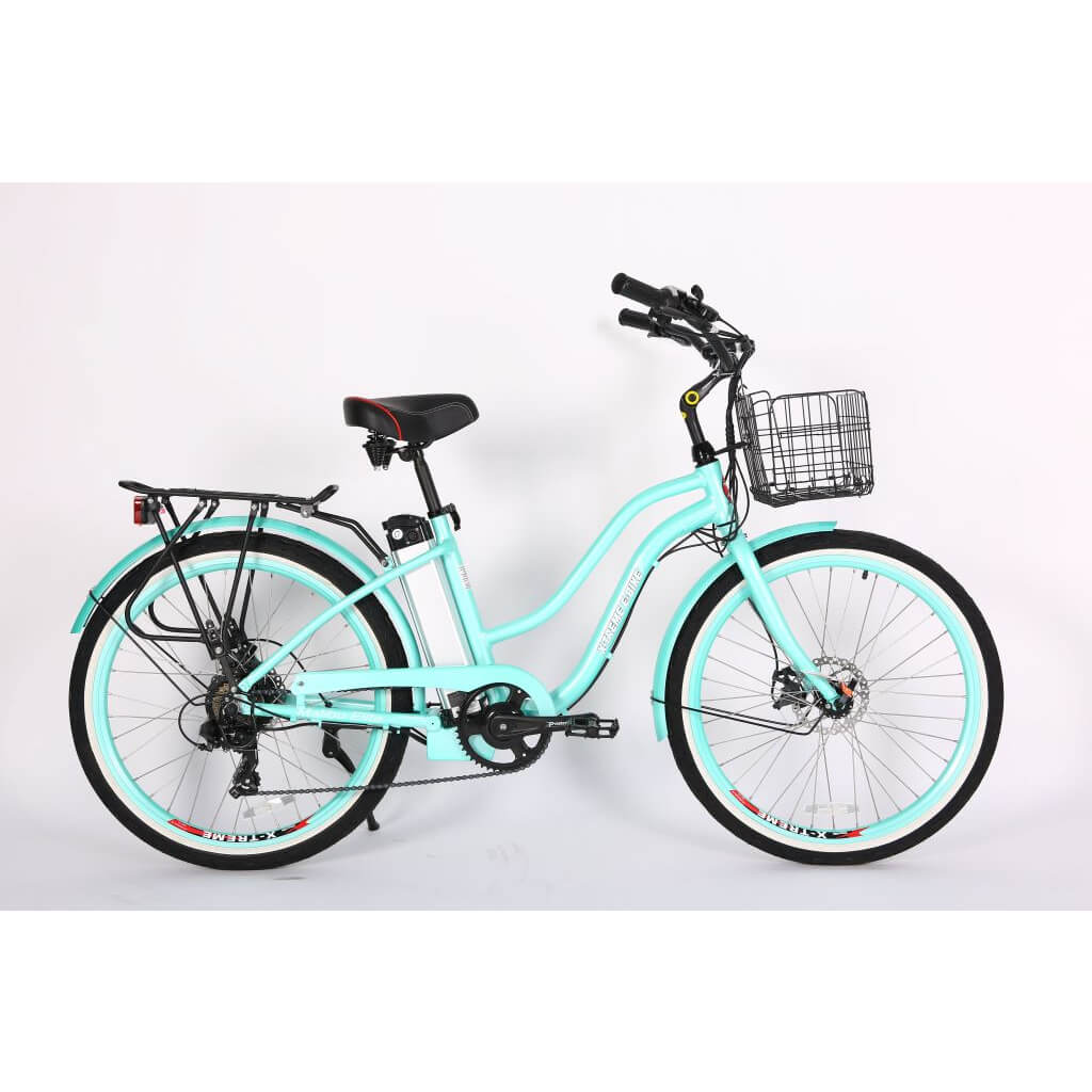 X-Treme Malibu Elite 24V 300W Step Through Beach Cruiser Electric Bike teal right side