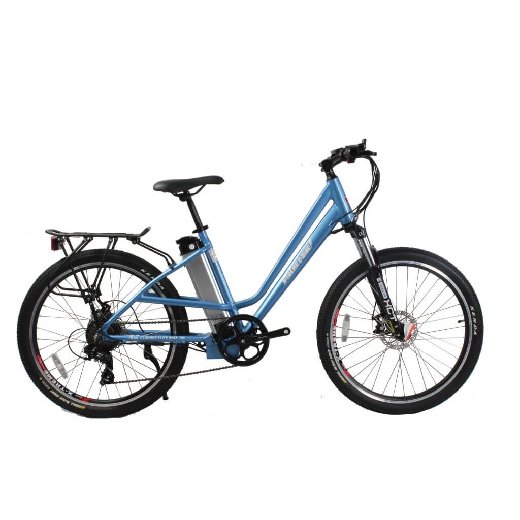 X-Treme Trail Climber Elite Max 350W 36V Step-Thru Mountain Electric Bike baby blue right side
