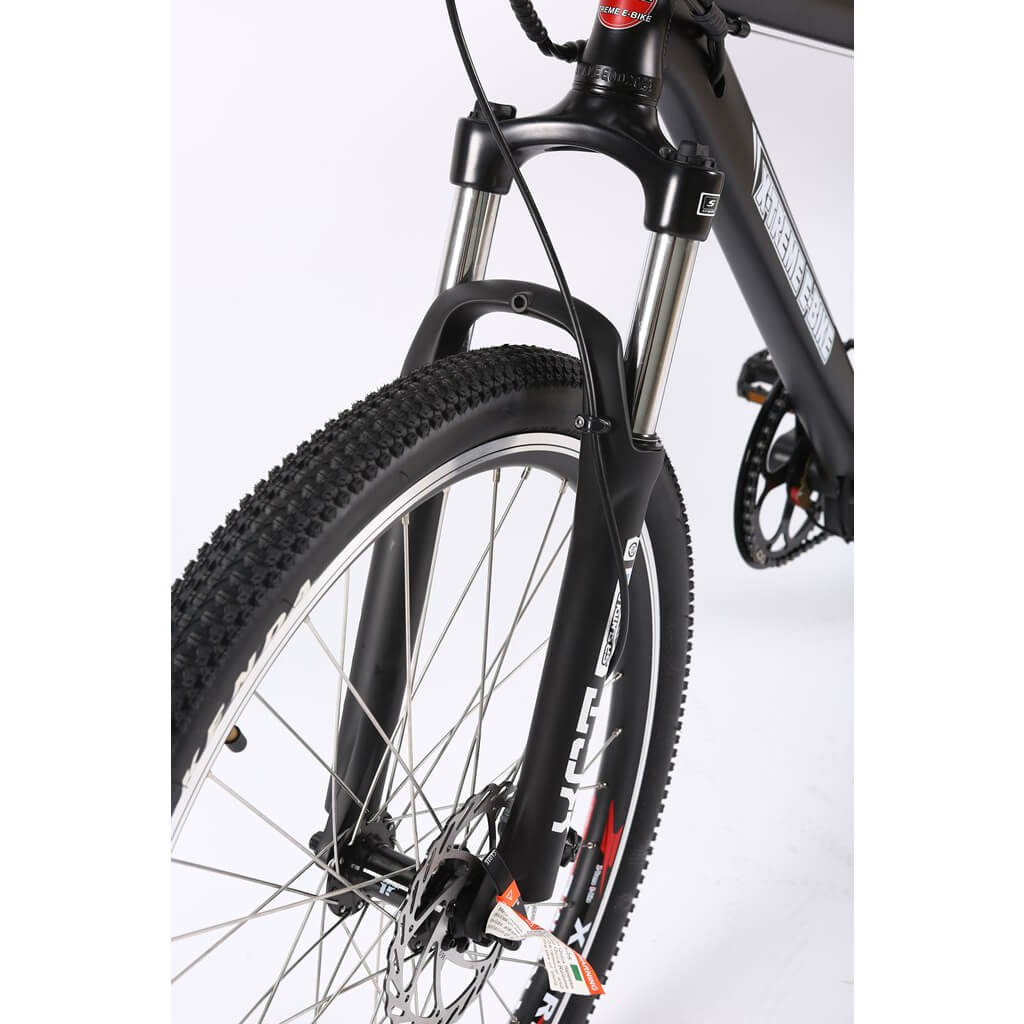 X-Treme Trail Maker Elite Max 350W 36V Mountain Electric Bike front  hydraulic suspension