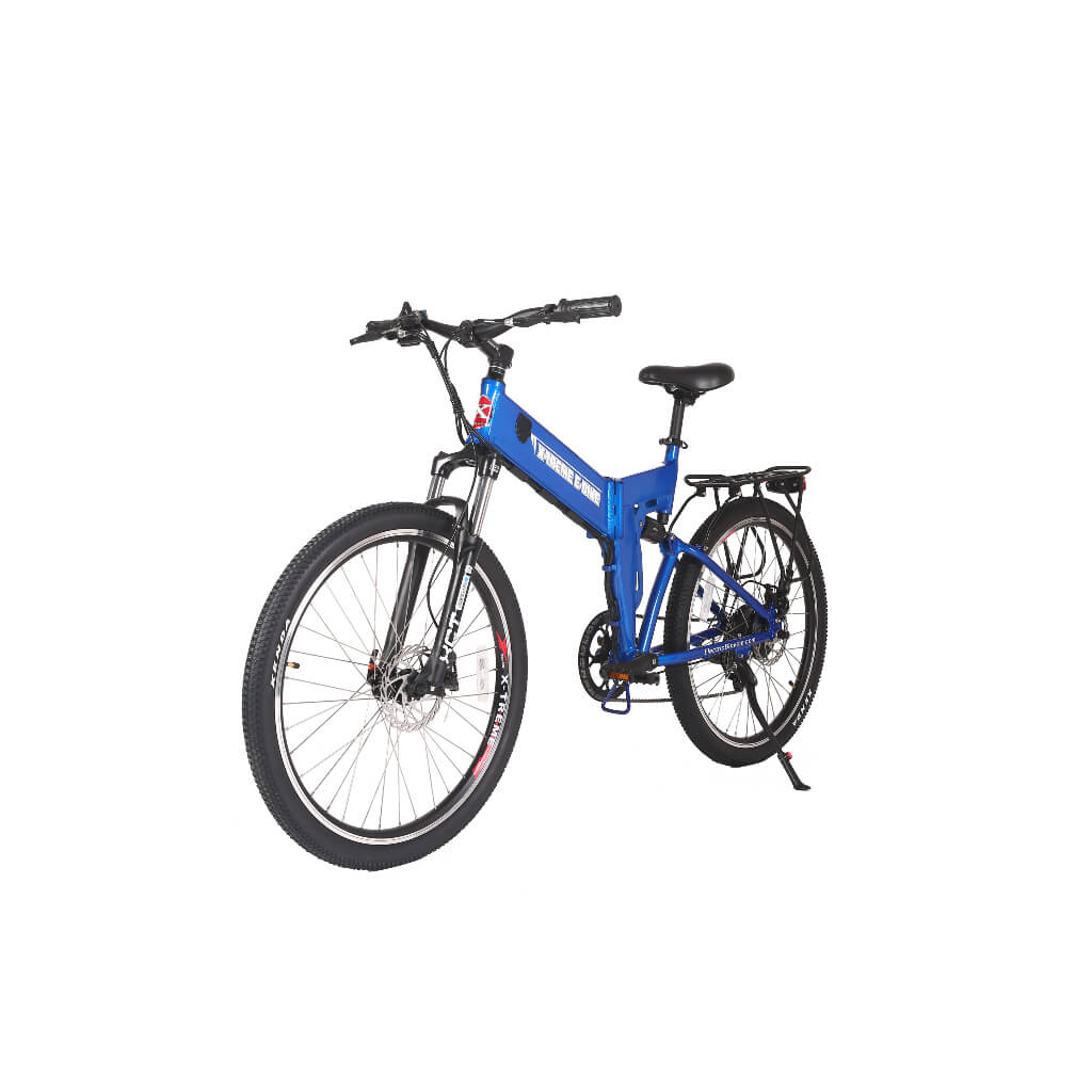 -Treme X-Cursion Elite 24V 300W Folding Mountain Electric Bike metallic blue left angle